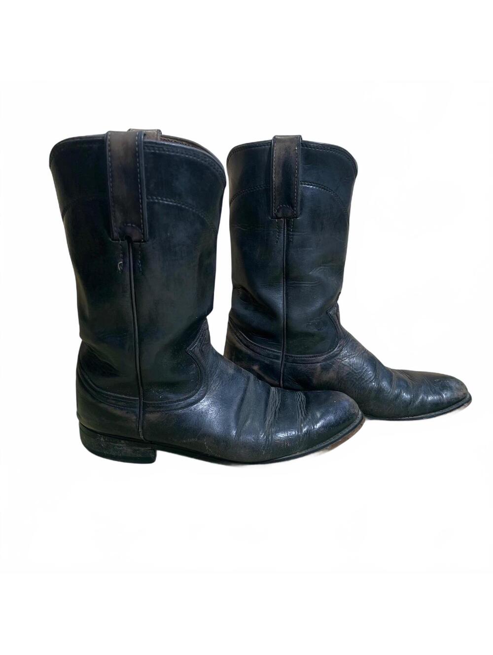 Diamond Justin Boots Black Leather Biker Western Mens Boots Boho Size 6 B 79319